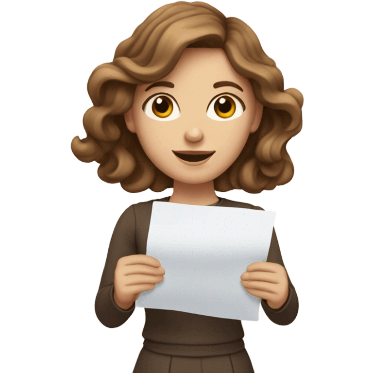 wavy brown-hair white girl with paper emoji