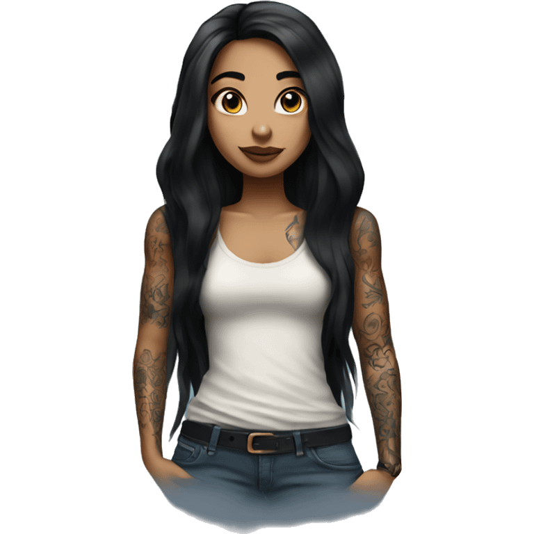 Girl with long black hair and tattoos emoji