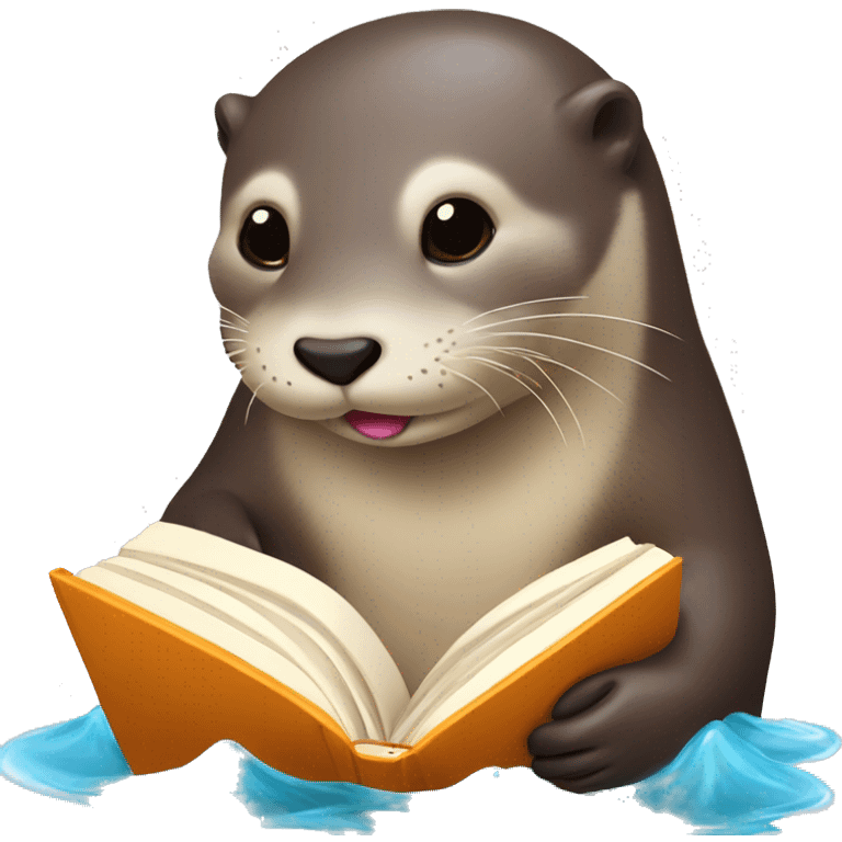 otter laying comfortably in water reading a colorful book emoji