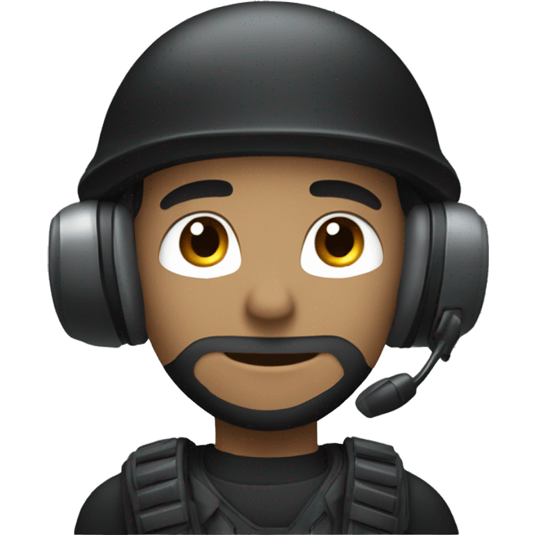 operator dressed in black with a milatary helmet, without glasses, wearing a headset, preferably male white emoji