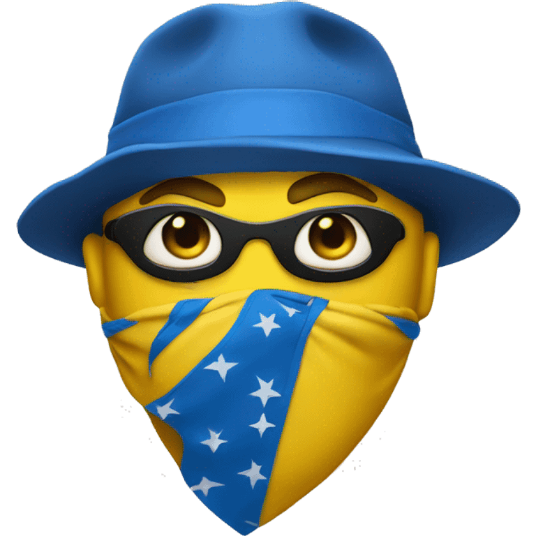  Yellow circle face Gangster with blue bandana  emoji