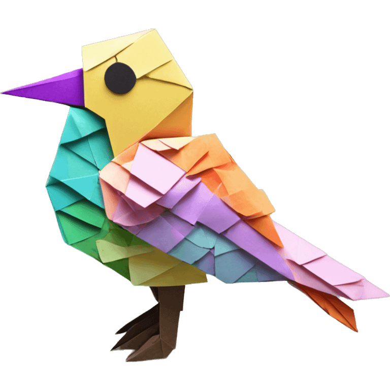 Origami pixel Minecraft bird made of patterned paper flowers newspaper cuttings roses flowers tropical emoji