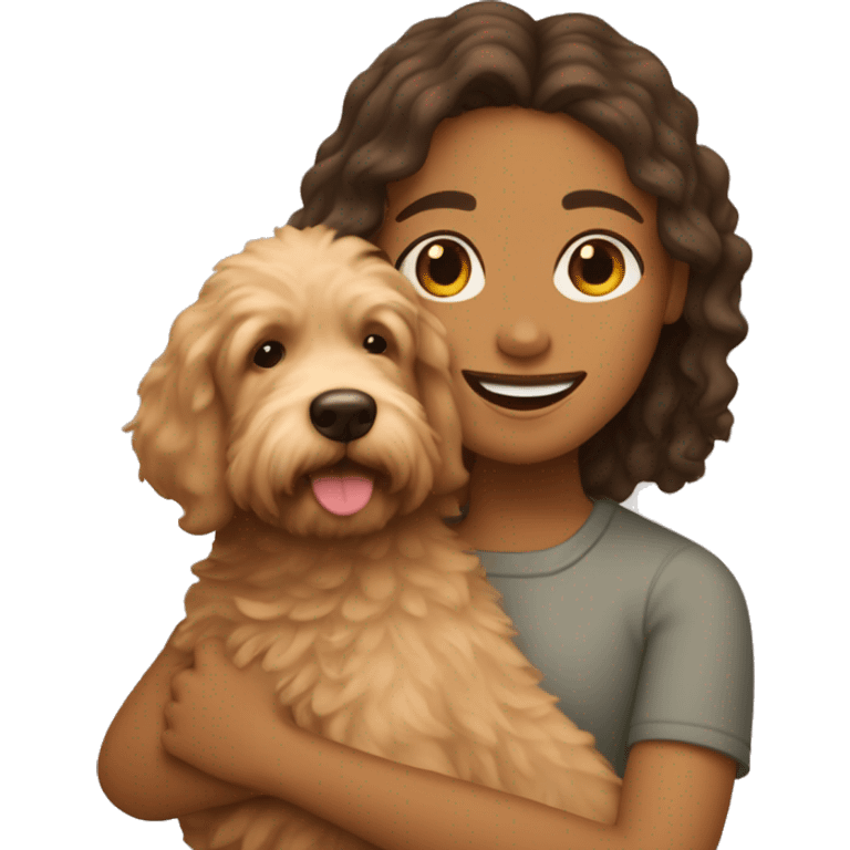 tan girl with middle part  hugging tan labradoodle emoji