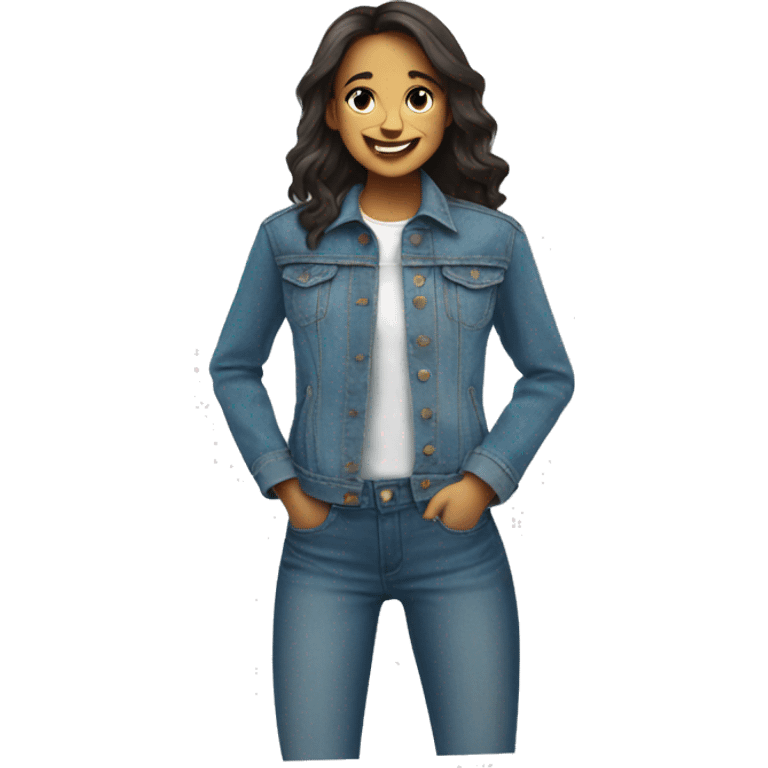 girl smiling in denim jacket remove patch on jacket emoji