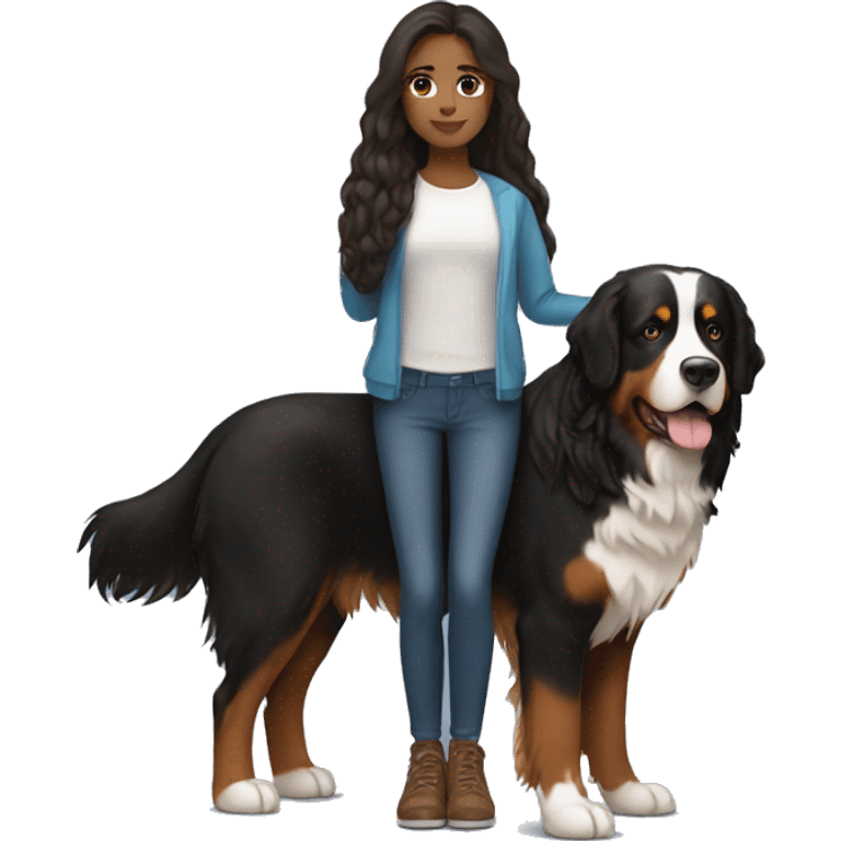 Brunette long haired girl with bernese mountain dog emoji