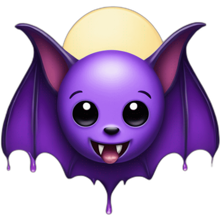 purple black vampire bat wings cute eyes flying in front of large dripping crescent moon emoji