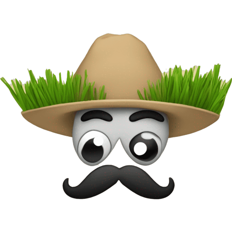 tortilla with eyes like a straight line that is horizontal and a mustache that looks like black blades of grass, but it only is one blade of grass emoji