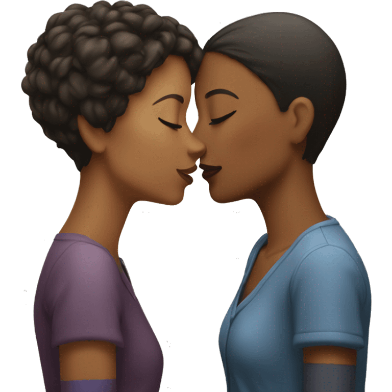 two women kissing, one tall with short hair, other short with long hair emoji