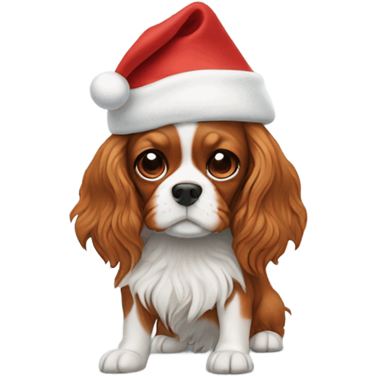 Cavalier King Charles dog skiing with a Santa hat emoji