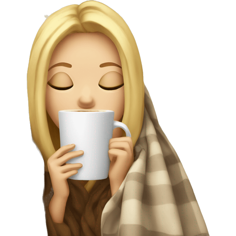 blonde girl inside a blanket sipping coffee eyes closed emoji