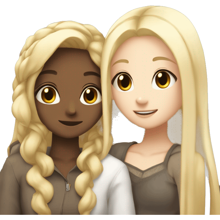 One arabica girl hair and another girl with straight blonde hair hugging each other anime  emoji