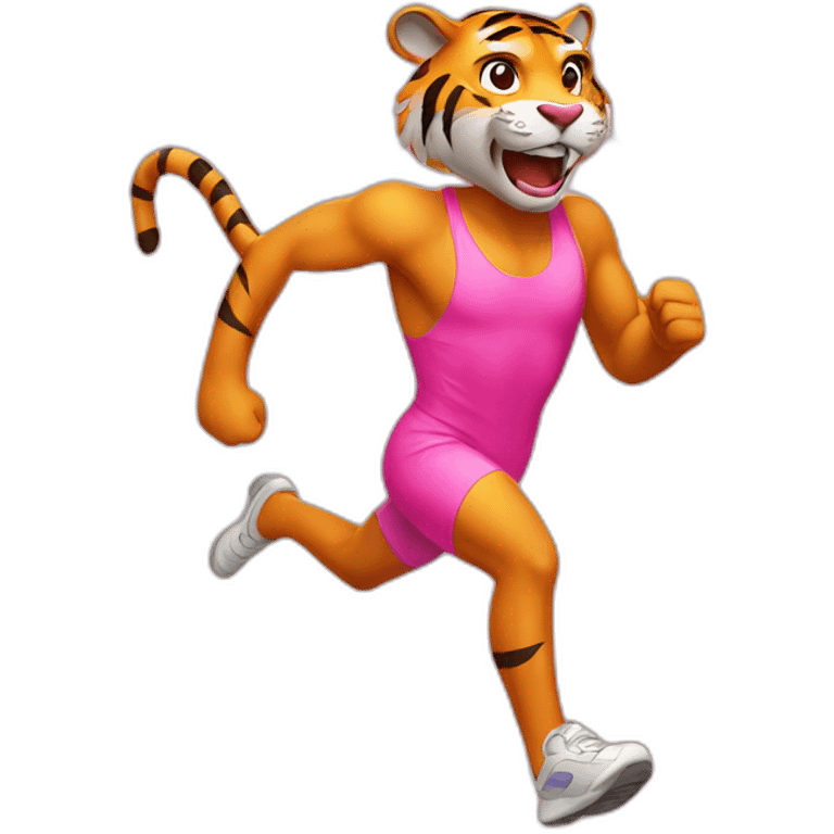 tiger running with a pink singlet emoji