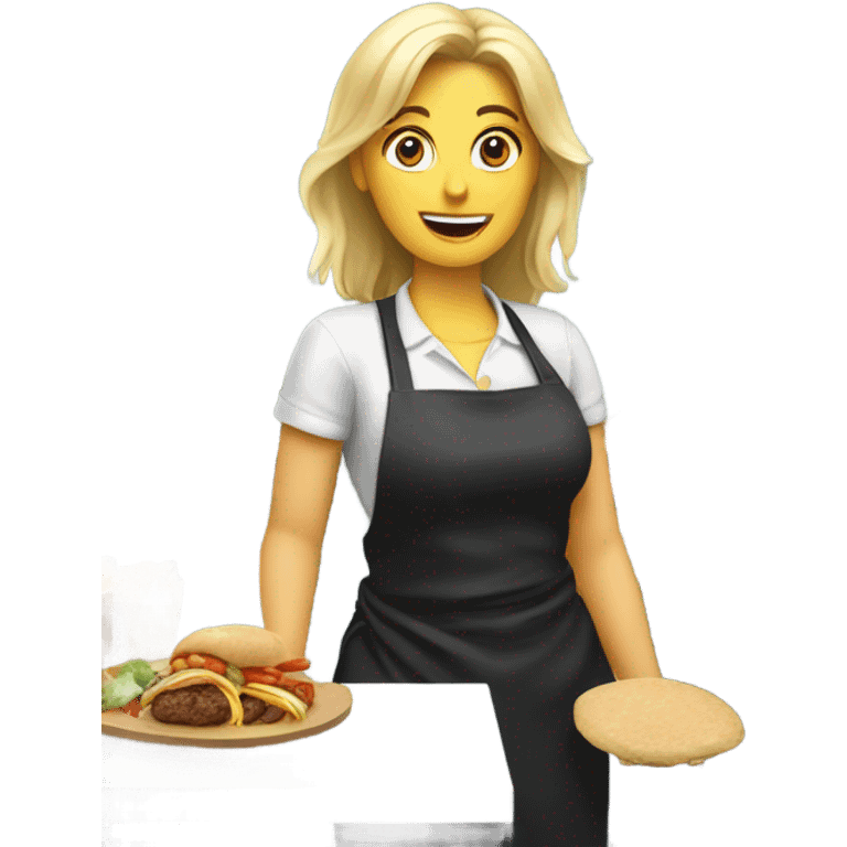 german blonde women working in kebap shop emoji