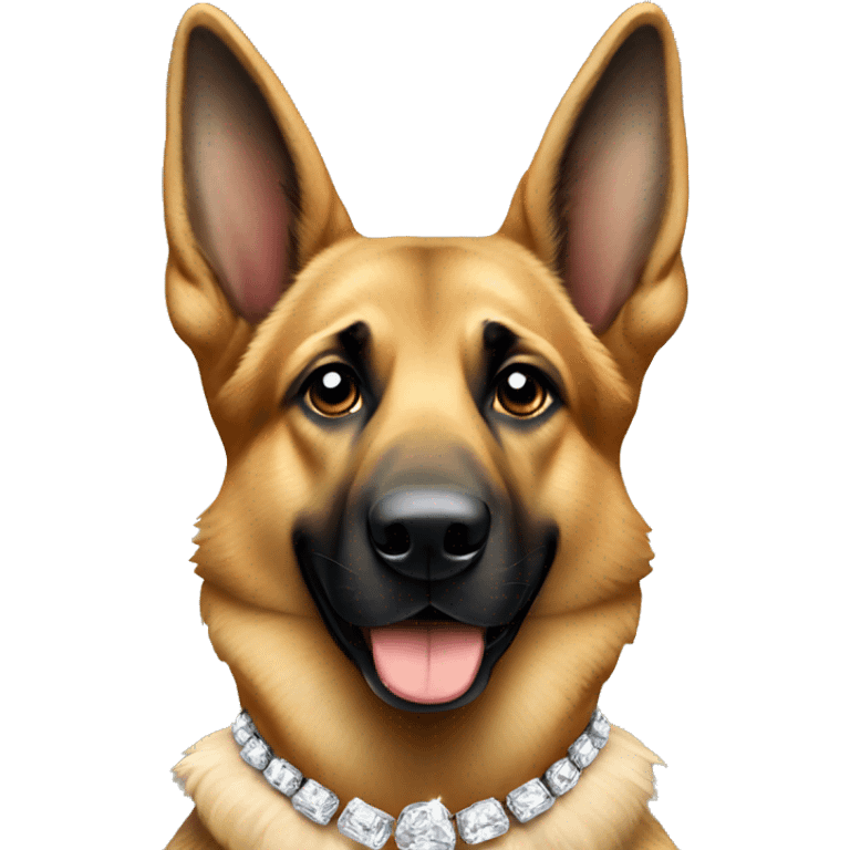 German shepherd wearing diamond necklace emoji