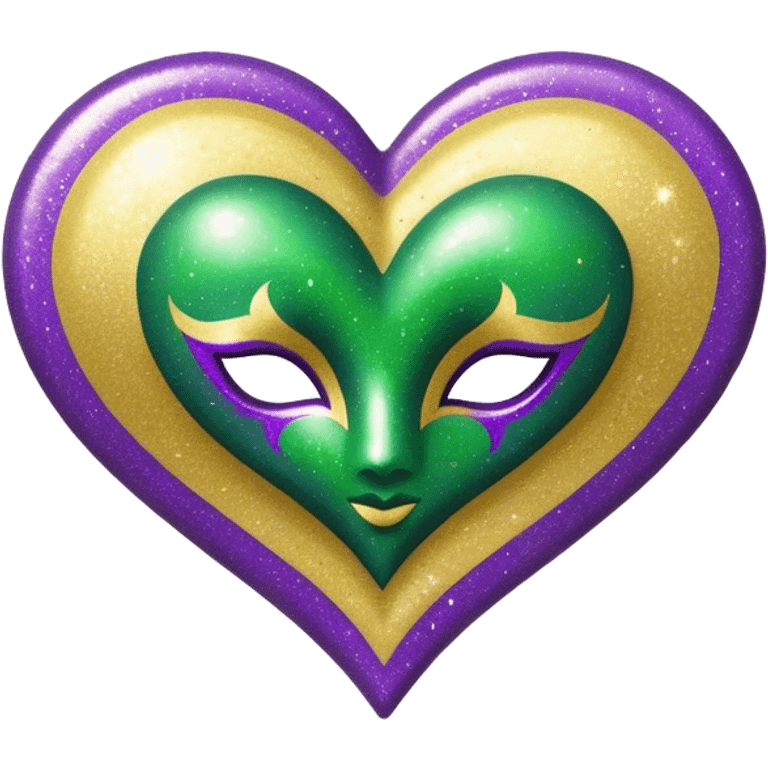 Gold, purple and green glitter Mardi Gras heart emoji