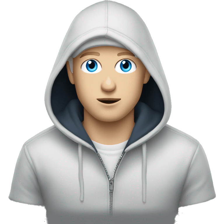 blonde shaved man with hoodie and hat on who has blue eyes (eminem) emoji