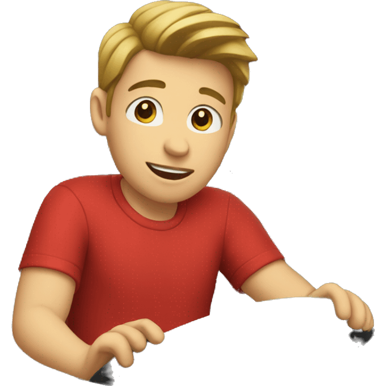 A boy in red shirt in car emoji