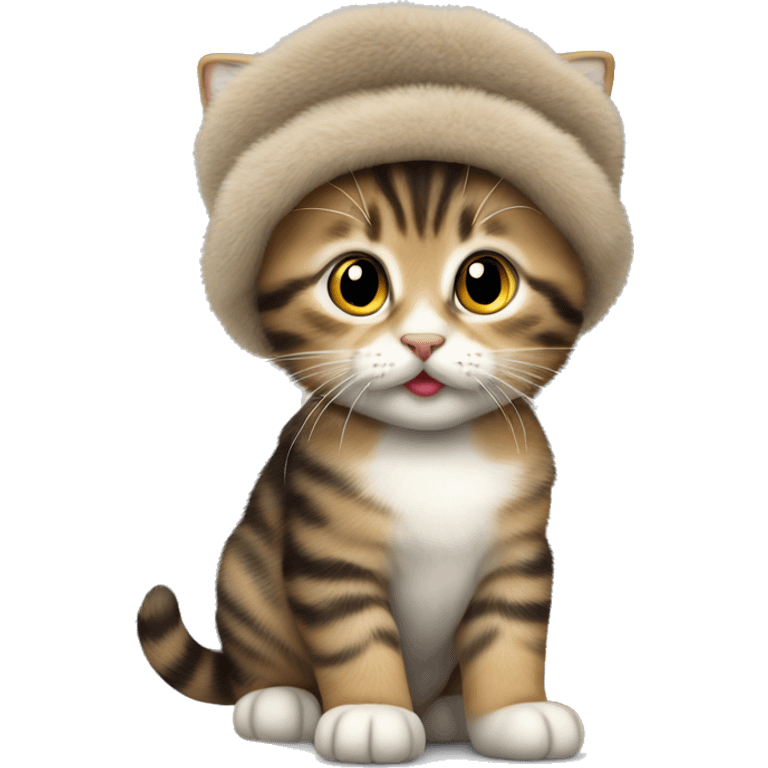 Tabby kitten wearing Russian fur hat emoji