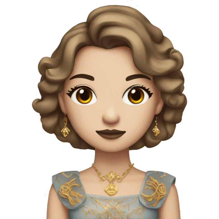 Create the zodiac sign leo as a pale brunette girl with elaborate makeup and dress that matches the zodiac sign  emoji