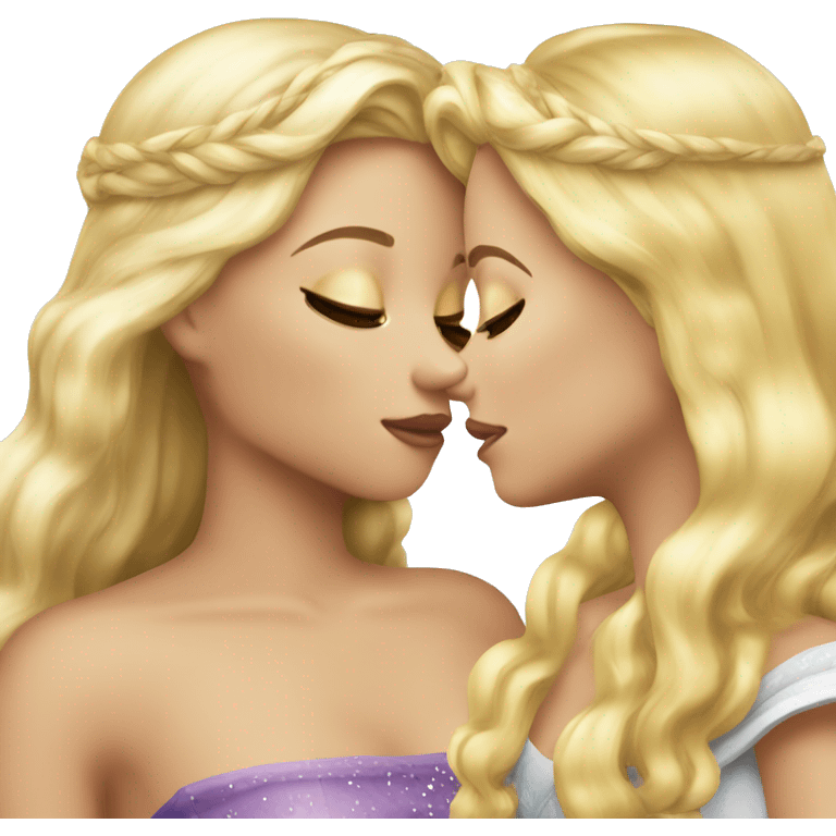 2 women princesses couple blonde deep kiss emoji