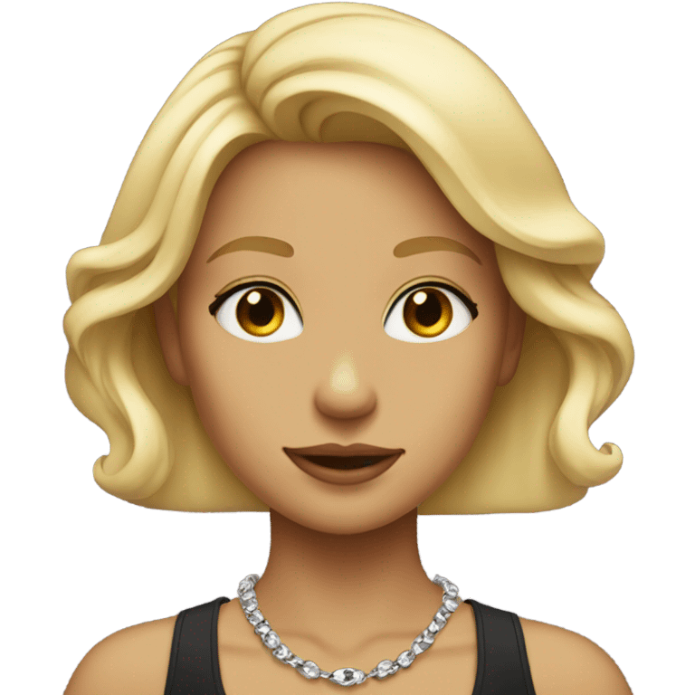 blonde girl with necklace close-up with black eyes emoji