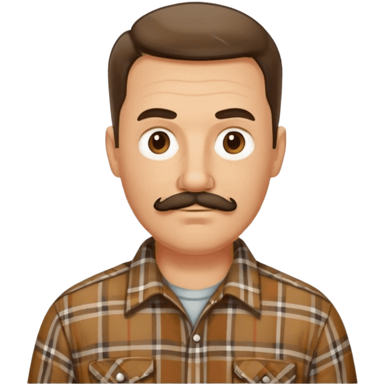 middle aged white man with dark brown mustache and goatee  standing, wearing a plaid shirt emoji