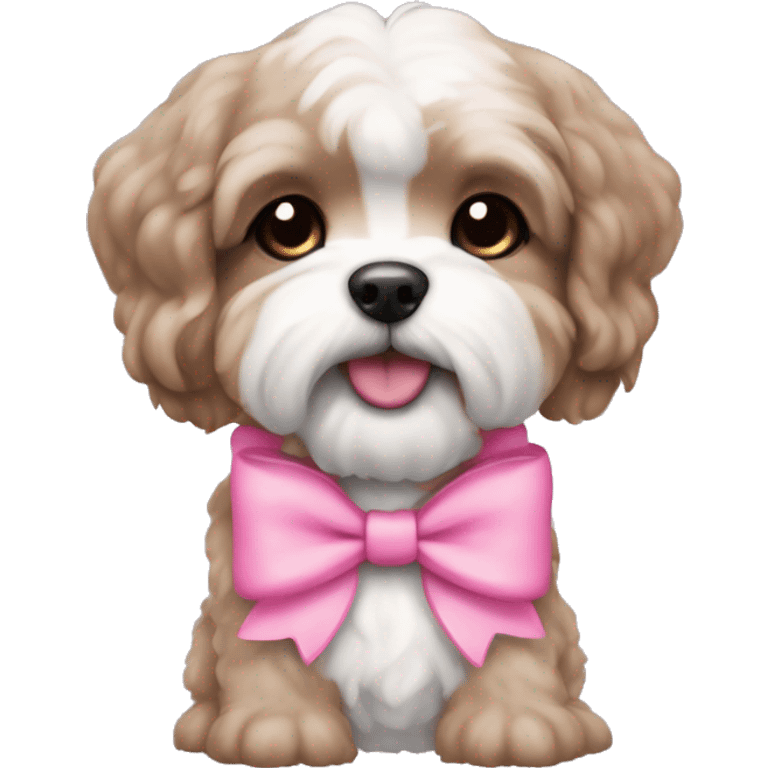 Brown schichon puppy with pink bow emoji