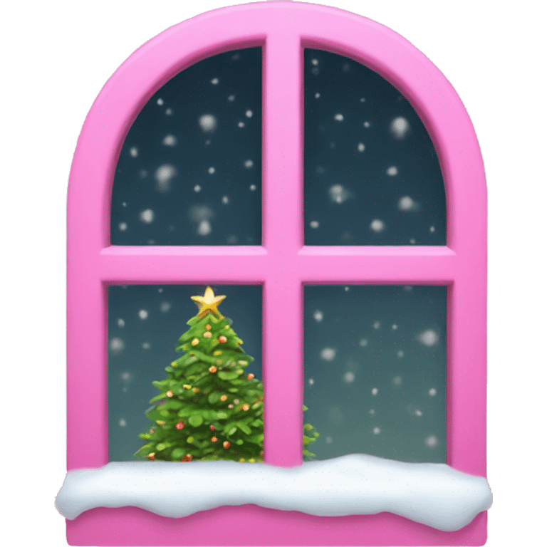 Pink window with a Christmas tree  emoji