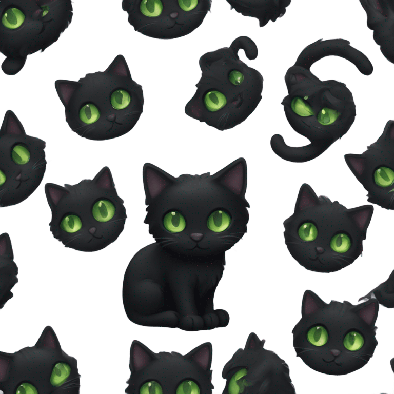 fluffy black cat with green eyes emoji