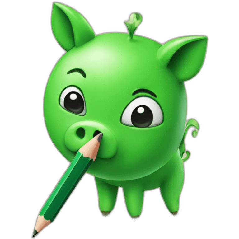 green piggy holding a pencil emoji