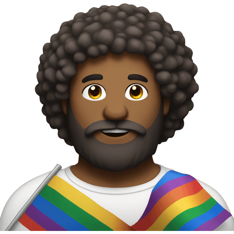 big hairy man with a giant LGBTQ+ flag emoji