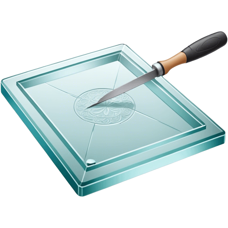 Glass carving icon, large piece of glass being etched with carving tools, fine lines and patterns on the glass surface, glass cutter, minimalistic style, clean lines, transparent background. emoji