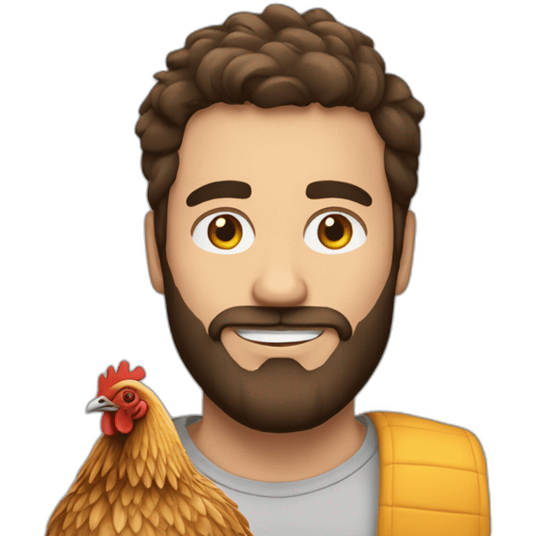 Brunette beardy man with chicken emoji