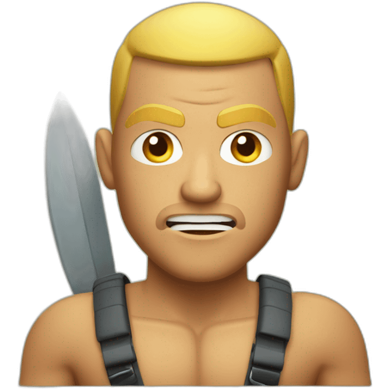 Angry muscular tan guy with buzz cut rafting emoji