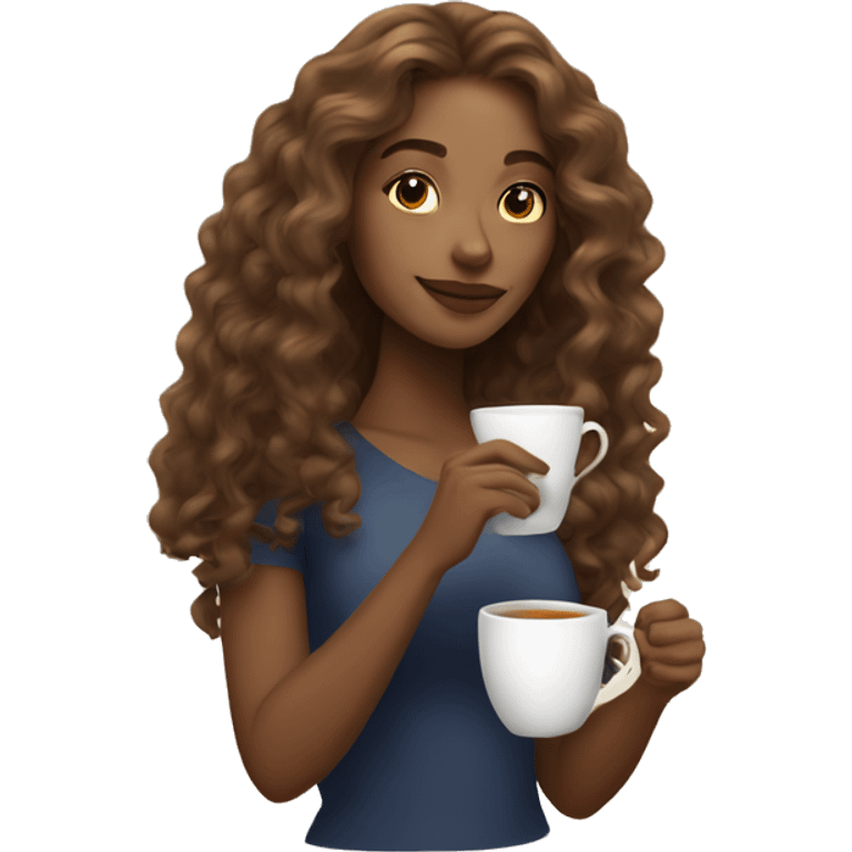 pretty light brown woman with long curly mid length hair drinking tea emoji