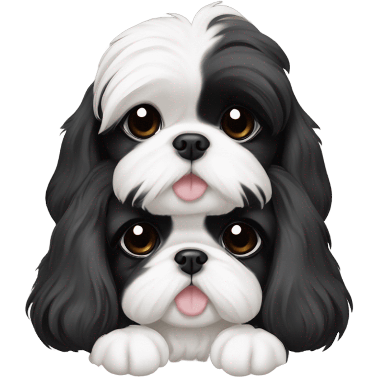 Two Shitz Tzu big faces black with white Puppies emoji