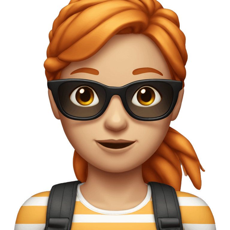 ginger girl with sunglasses on top of her head, wearing a striped no sleeve top emoji