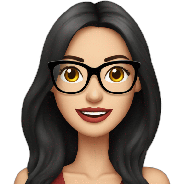 Megan Fox sonriente con lentes y vestido emoji