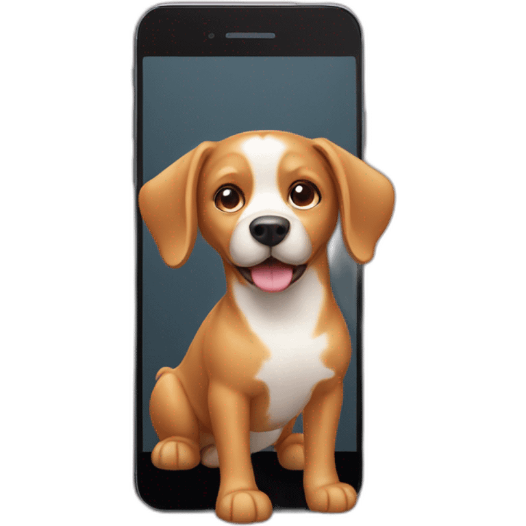 a caramel dog with a smartphone emoji