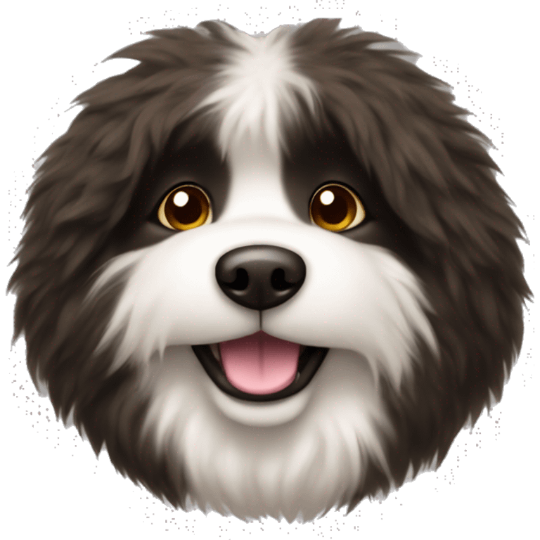 An emoji of a fluffy dog with a mix of black and brown fur, showcasing its thick coat and friendly expression emoji