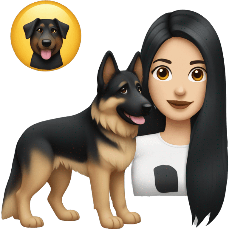 pale skin hispanic woman long black hair with german shepherd emoji