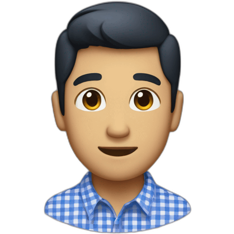 Tan man with short black hair and a gingham white/very dark blue buttoned collar shirt emoji