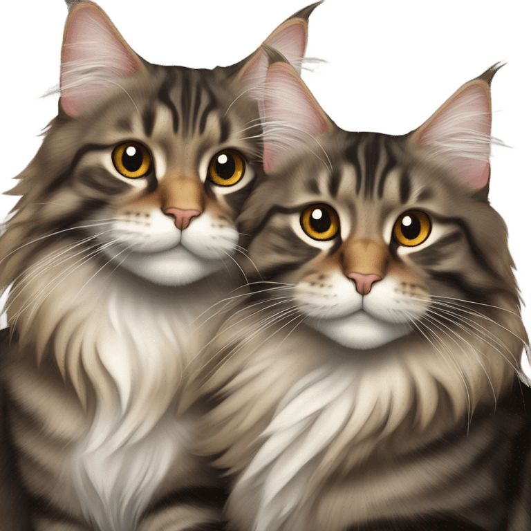 2 Maine coon tabby cats cuddling emoji