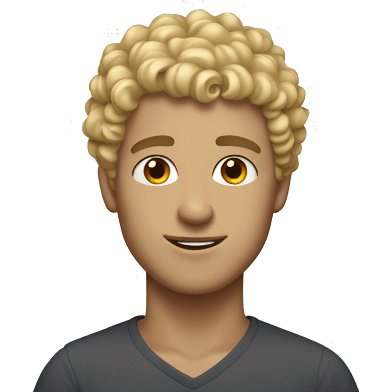 very Curly blonde short hair guy, dark brown eyes emoji