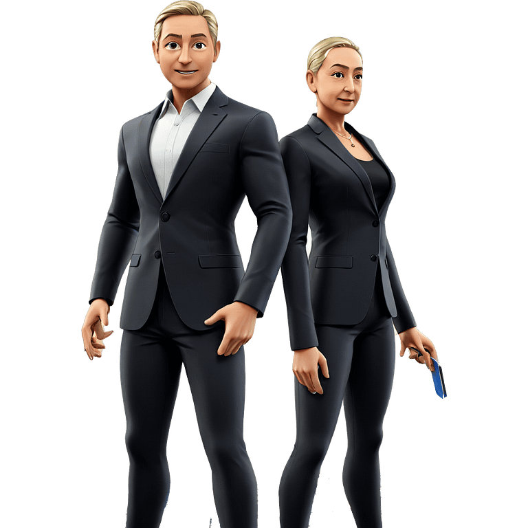 blonde couple in tuxedos with weapons emoji