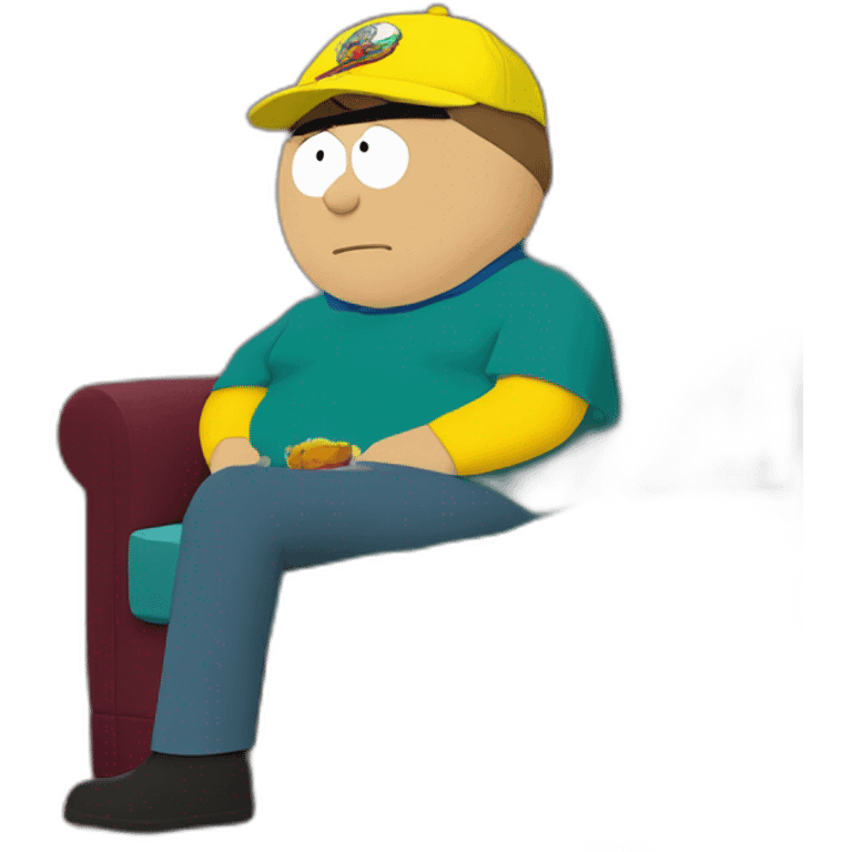 Cartman assis de profil diagonal gauche dans le canapé des Simpsons emoji