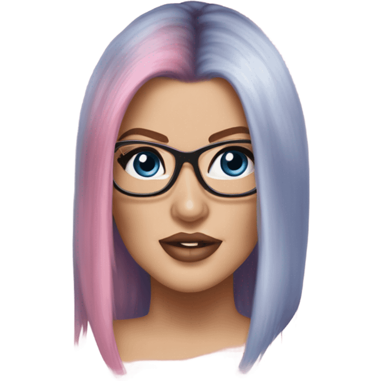 Photo Realistic khloe kardashian stylish pink hair BLUE eyes and glasses elegant  emoji