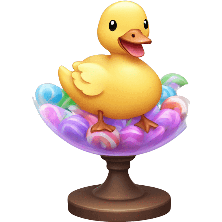 Kawaii colorful baby goose in a candy globe emoji