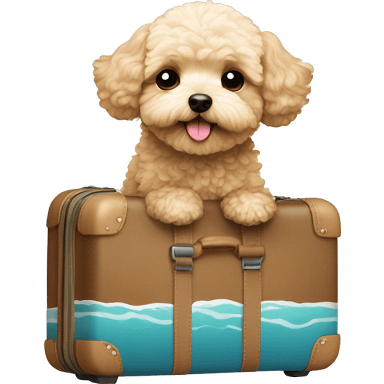 a cute maltipoo going to sea trip with a luggage emoji