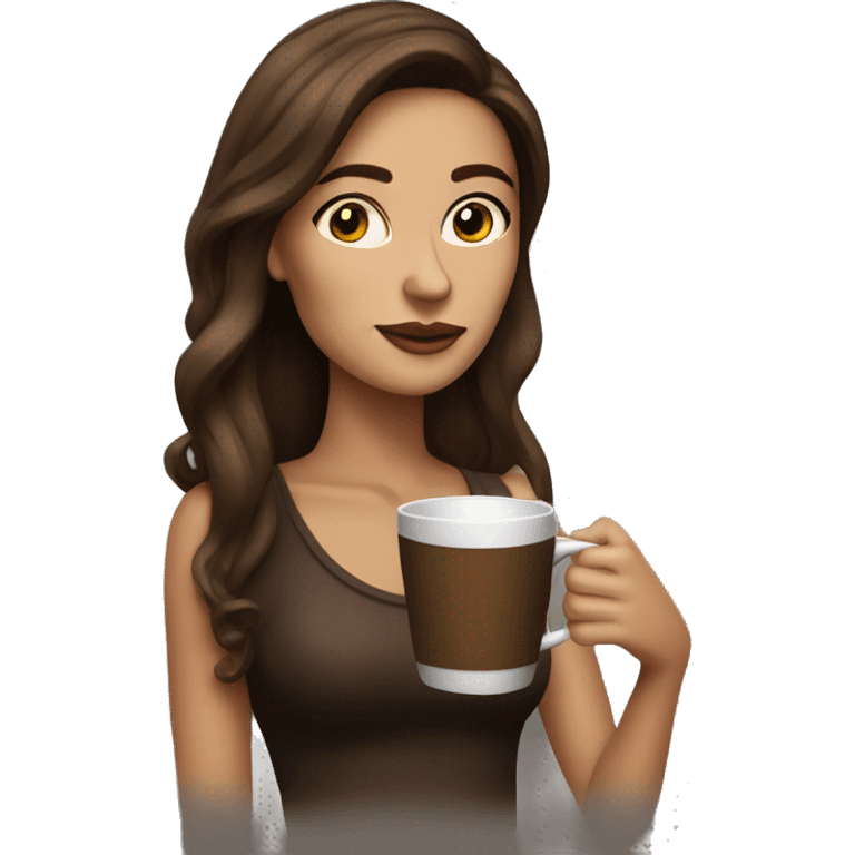 Side view realistic posh brown haired woman drinks coffee emoji